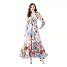 Vestido Boho De Gasa Con Estampado Floral Y Cuello En V Prof