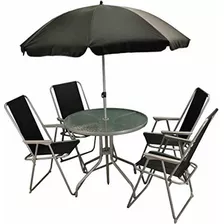 Juego Jardín Exterior Mesa 4 Sillas Plegable Sombrilla Set