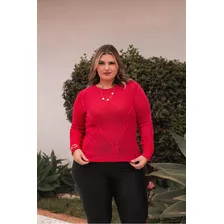 Suéter Manga Longa Tricot Plus Size Inverno Feminino Lindo