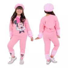 Conjunto Moletom Infantil Menina Minnie Inverno Frio Boina