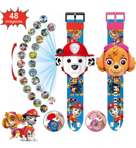 Reloj Proyector De 48 Imágenes Paw Patrol Niño,skye+marshall