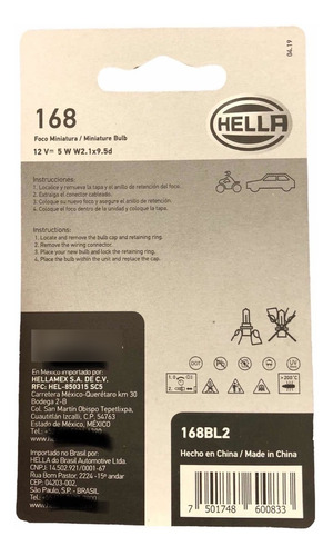 Set 2x Focos Halgeno T10 Hella Premium Bulbo 12v T10 168 5w Foto 4