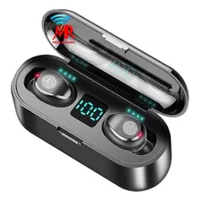 Audífonos Bluetooth Inalámbrica F9 Táctil Con Power Bank Color Negro Color De La Luz Azul Acero