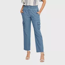 Calça Jeans Cargo Delave Feminino Miss Joy 6756