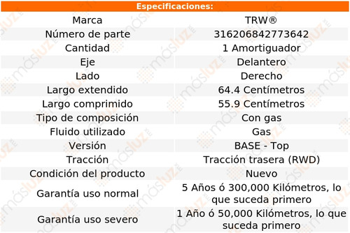 1- Amortiguador Gas Delantero Derecho 535i Gt 2010/2015 Trw Foto 2