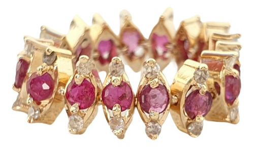 Anel Maleável De Ouro 18k 750 Com Diamantes E Rubis Tam 15 Amarelo 15