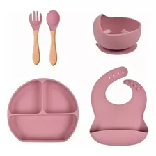 Kit De Comida Para Bebés Con Plato De Silicona, Babero, Tene