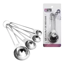 Conjunto Colheres Medidas Aço Inox 4 Porções Prática Cozinha