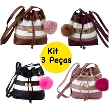 Kit 3 Bolsa Feminina Revenda Promoção Com Pompom