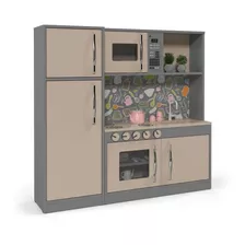 Cozinha Infantil Com Refrigerador Diana Em Mdf Cinza