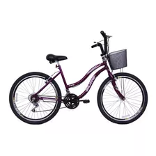 Bicicleta Feminina Aro 26 18 Machas Com Cesta Passeio Beach