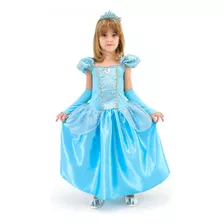 Vestido Fantasia Infantil Princesa Cinderela Com Luvas