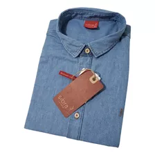 Camisa Jeans Slim Manga Curta Sem Bolso Sibra Fit Masculina