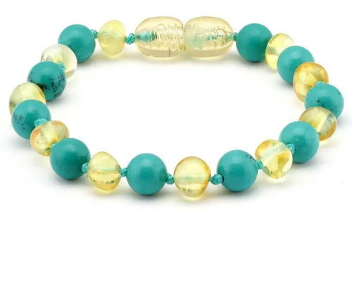 Pulseira/tornozeleira De Âmbar Bebê Barroco Limão E Turquesa
