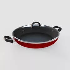 Wok 30 Cm Antiaderente De 5 Camadas E Tampa De Vidro 