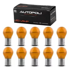 Jogo 10 Lâmpadas Led Ba15s-21 1 Polos Âmbar Au014 1141