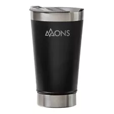 Copo Termico Mons Em Aço Inox - 473ml Com Tampa Preto Fosco