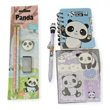 Kit Papelaria Fofa Kwaii Panda Pandinha Itens Variados