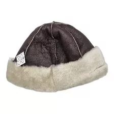 Gorro Americano De Cuero Marron Con Lana Blanca