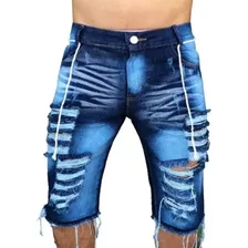 Bermuda Jeans Masculino Rasgada Sm Lycra Slim