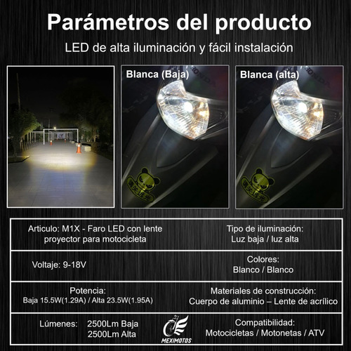 Foco Led Proyector Premium 5000lm Moto Ba20d - S2 - Lupa 2pz Foto 3