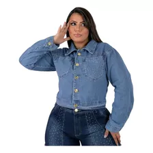 Jaqueta Jeans Feminina Plus Size Inverno 2023 Gliter Linda