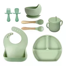 Kit 8 Alimentação Bebê Babador Prato Tigela Copinho Silicone