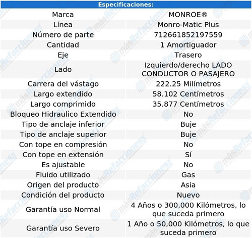 Amortiguador Monro-matic Plus Gas Izq/der Tras P20 Van 73-74 Foto 3