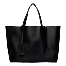 Bolsa Tote Vianala 705 Diseño Liso De Piel Negra Asas Color Negro