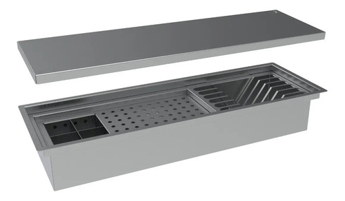 Escorredor Embutido Calha Escorredora Inox 60cm Tampa Cinza