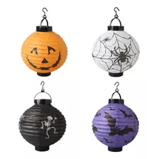 10 Unidades Lanterna De Papel Com Led 20cm Halloween