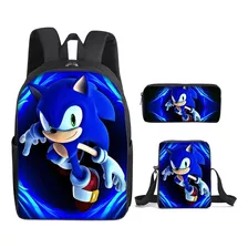 Set Mochila Escolar Mas Lonchera Y Estuche Diseño Sonic 