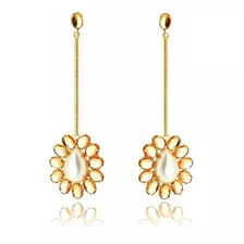 Brinco Flor Cristais Folheado Ouro 18k Francisca Jóias