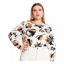 Blusa Rovitex Secret Glam Plus Size Estampada Off White