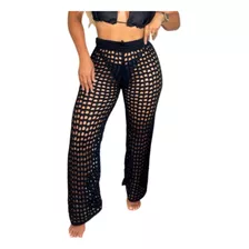 Calça Saida De Praia Feminina Tricô Canga Moda Tricot Verão