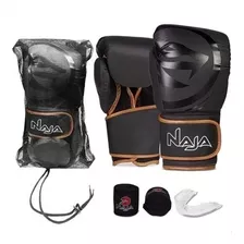 Kit Thai Boxe Naja Luva Black Bronze + Band + Bucal + Bolsa