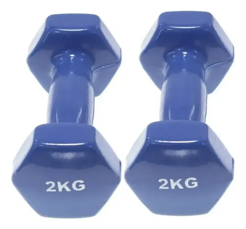 Par Mancuernas Hierro De Fundición Engomado 2 Kg Azul