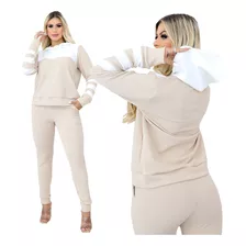 Conjunto Feminino Frio Inverno Casaco Calça Elastano Quente