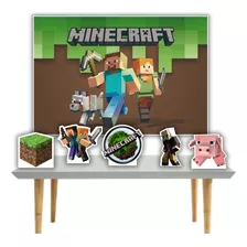 Painel 2,00x1,40m Minecraft +displays D Mesa Festa Infantil