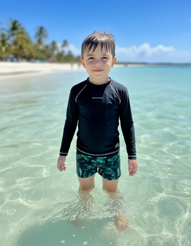 Conjunto Camiseta E Sunga Infantil Proteção Solar Grappin