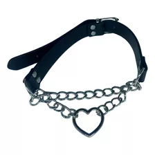 Choker Gargantilha Couro Pingente De Coração Tiras De Metal