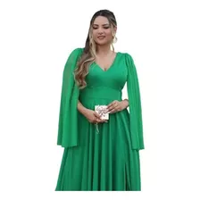 Lançamento Vestido Longo Madrinha Manga Capa Falsa Brilho Rg