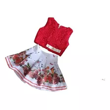 Conjunto Vermelho Floral 