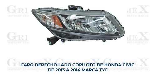 Faro Honda Civic Sedan Y Coupe 2013-13-2014-14 Tyc Ore Foto 10