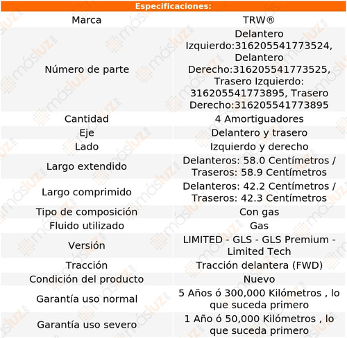 Set Amortiguadores Gas Del + Tras Tucson 2016/2021 Trw Foto 2