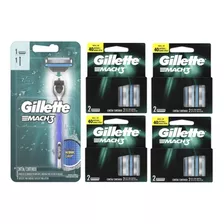 Kit Aparelho Gillette Mach3 Regular + 8 Cartuchos 