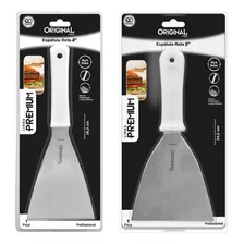 Kit 2 Espátulas Inox Reta Lanche Burguer Chapeiro Cozinha 