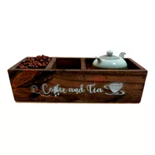 Organizador Coffee And Tea Madera Cafe Cocina Caja De Te 