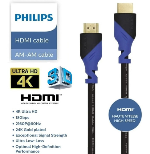 Cabo Hdmi Premium 2.0 4k 3d Uhd 1,5 Metros Original Philips
