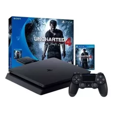 Playstation 4 Slim 500 Gb Edição Especial Uncharted + 2 Controles + 4 Jogos Físicos Resident Evil God Of War Doom Na Caixa